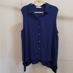 Fever XXL blue top button front hi-low sleeveless